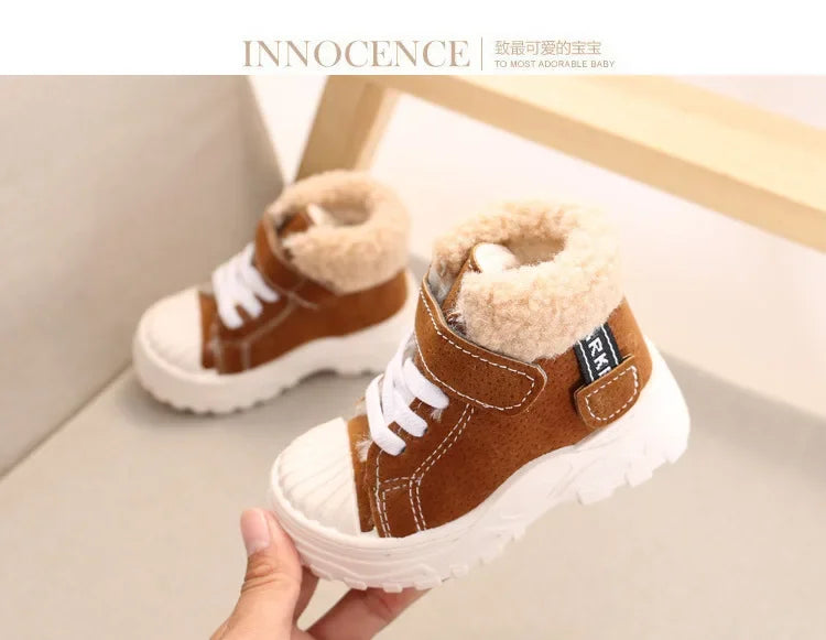 2021 kinder Warme Stiefel Winter Neue Jungen Plus Verdicken Samt Baumwolle Schuhe Mädchen Wasserdichte Kurze Stiefel Baby Baumwolle Stiefel