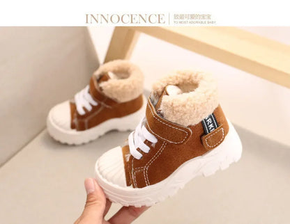 2021 kinder Warme Stiefel Winter Neue Jungen Plus Verdicken Samt Baumwolle Schuhe Mädchen Wasserdichte Kurze Stiefel Baby Baumwolle Stiefel