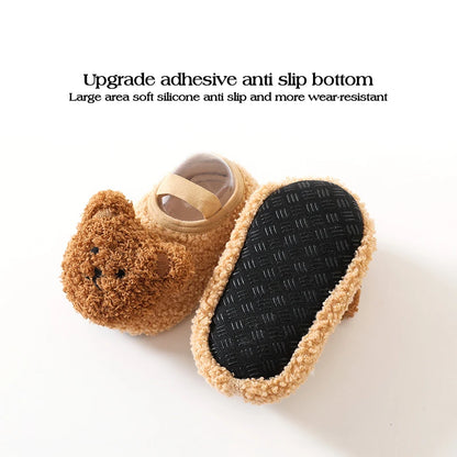 Warme Babyschühchen mit Bärchen - Weiche Rutschfeste Socken-Schuhe