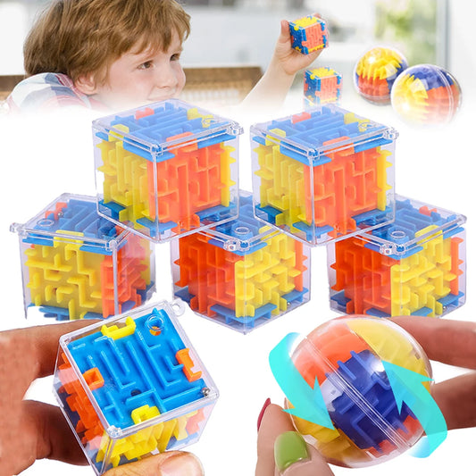 3D-Labyrinth Würfel & Kugel - Mini-Puzzle-Spiel für Kinder - Stressabbau & Lernspielzeug