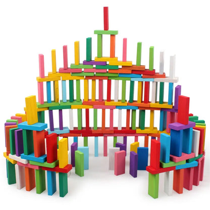 Holz Domino Spiel - Bunte Regenbogen-Steine für Kinder - Montessori Lernspielzeug