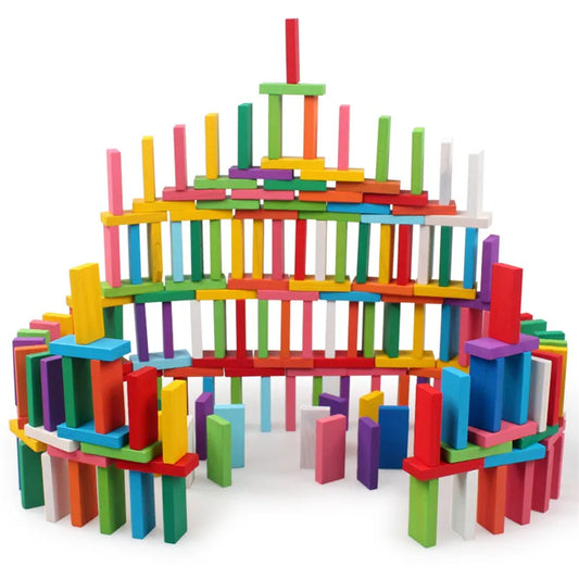 Holz Domino Spiel - Bunte Regenbogen-Steine für Kinder - Montessori Lernspielzeug