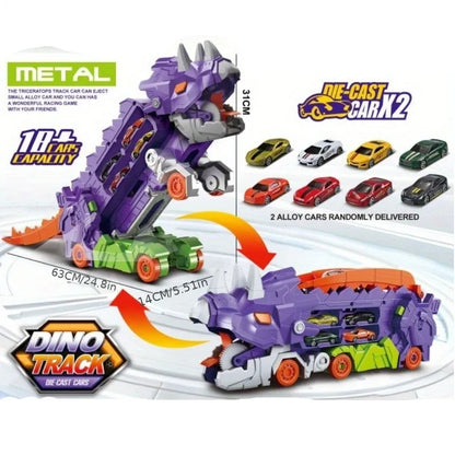 Dinosaurier Auto Rennbahn & Transporter - Mit 2 Metallautos