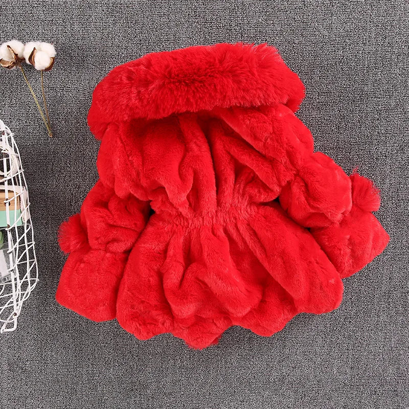 Mädchen Winter Plüschmantel mit Kunstfell & Pompons - Warm & Weich - 1-7 Jahre