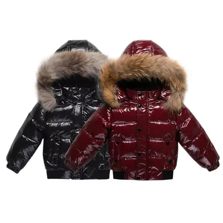 Kinder Winterjacke mit Fellkragen - Glänzend & Warm - Wasserdicht - 1-8 Jahre