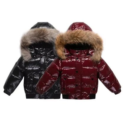 Kinder Winterjacke mit Fellkragen - Glänzend & Warm - Wasserdicht - 1-8 Jahre