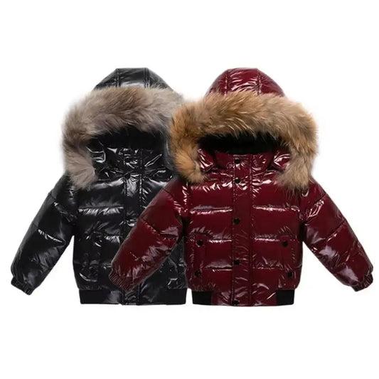 Kinder Winterjacke mit Fellkragen - Glänzend & Warm - Wasserdicht - 1-8 Jahre