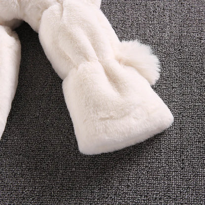Mädchen Winter Plüschmantel mit Kunstfell & Pompons - Warm & Weich - 1-7 Jahre