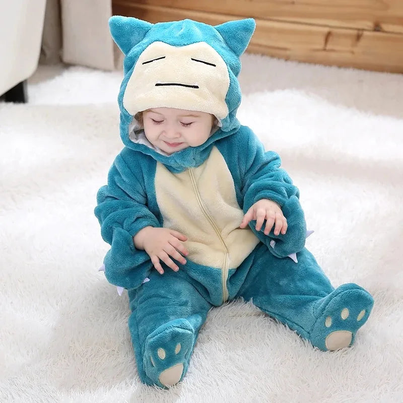 Miniso Pikachu Baby Overall Niedlicher Snorlax Strampler Kleinkind Säugling Neugeborenen Body Kinder Cosplay Winter Kapuzen Outfits