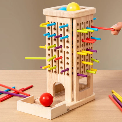 3-in-1 Holz Turmspiel mit Stäbchen & Kugeln - Interaktives Familienspiel
