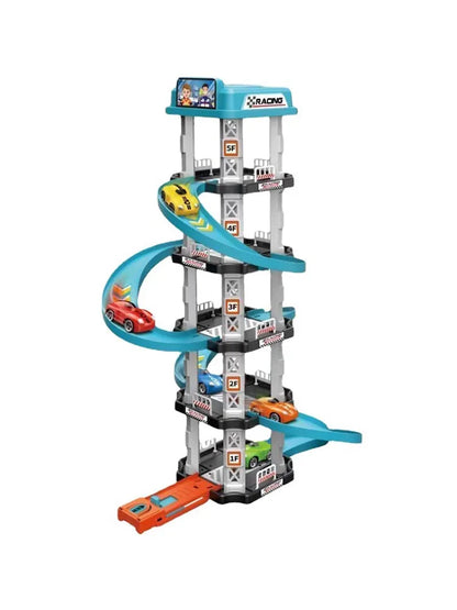 Rennstrecke Autoturm mit Rampe - Parkhaus Kinderspielzeug inklusive Autos