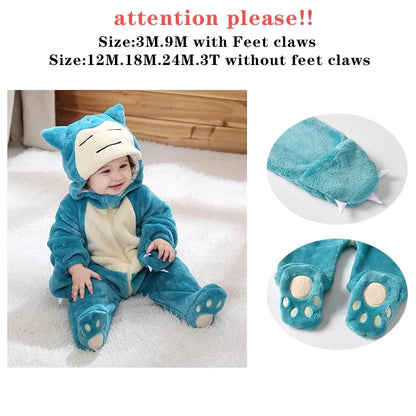 Miniso Pikachu Baby Overall Niedlicher Snorlax Strampler Kleinkind Säugling Neugeborenen Body Kinder Cosplay Winter Kapuzen Outfits