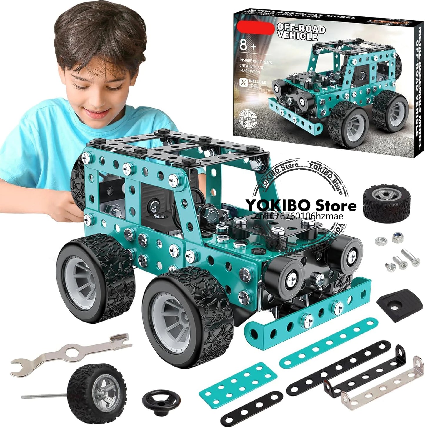 Metall Baukasten Auto - Technik Bauset für Kinder - Offroad Truck Modell zum Selberbauen