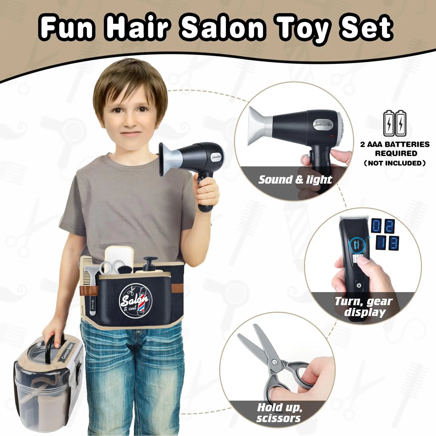 Kids Pretend Play Toys Simulation Hair Styling Salon Shaving Set Fashion Makeup Set Toy for Birthday Party Dress Up Game Gift
