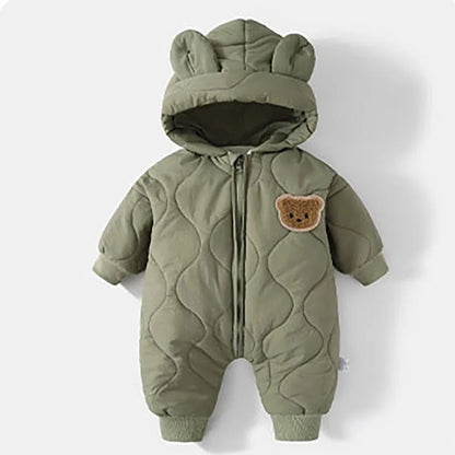    Winter Baby Outwear Kleidung Pelz Futter Warme Kleinkind Mädchen Jungen Strampler Cartoon Bär Infant Overall