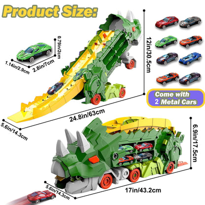 Dinosaurier Auto Rennbahn & Transporter - Mit 2 Metallautos