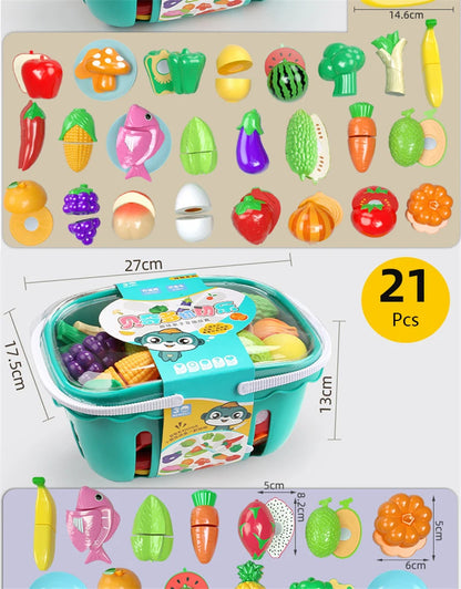 Kitchen Play House Toy Set Simulation Basket Fruit Vegetable Food Cutting Game Educational Kids Montessori Learning Girls Toy