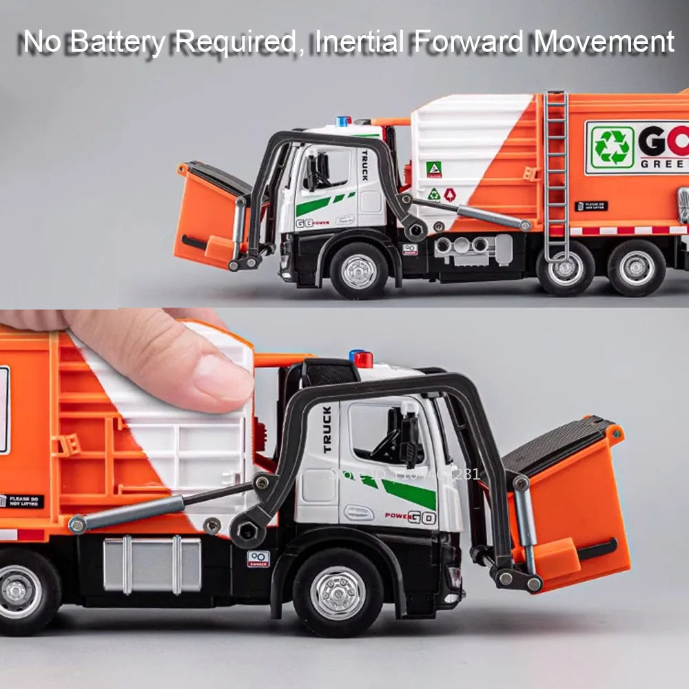 1:18 Electric Sanitation Garbage Truck Toy Cars Model Alloy Water Tanker Diecast Light Sound Vehicle Children's Educational Toys