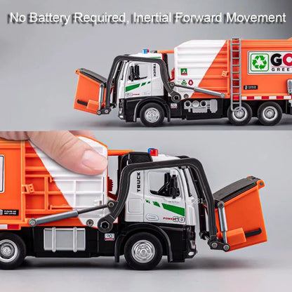 1:18 Electric Sanitation Garbage Truck Toy Cars Model Alloy Water Tanker Diecast Light Sound Vehicle Children's Educational Toys