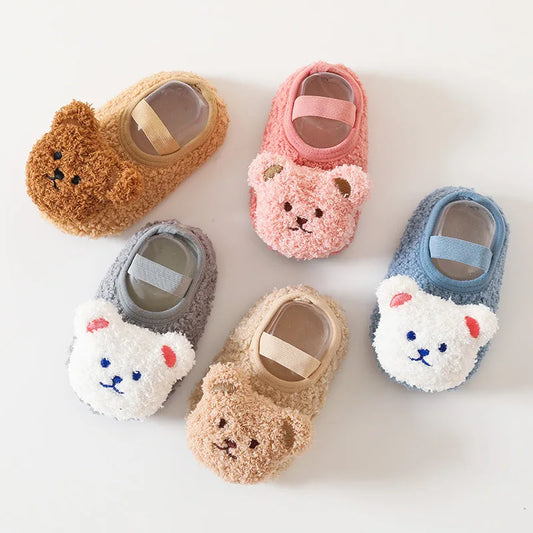 Warme Babyschühchen mit Bärchen - Weiche Rutschfeste Socken-Schuhe