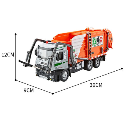 1:18 Electric Sanitation Garbage Truck Toy Cars Model Alloy Water Tanker Diecast Light Sound Vehicle Children's Educational Toys