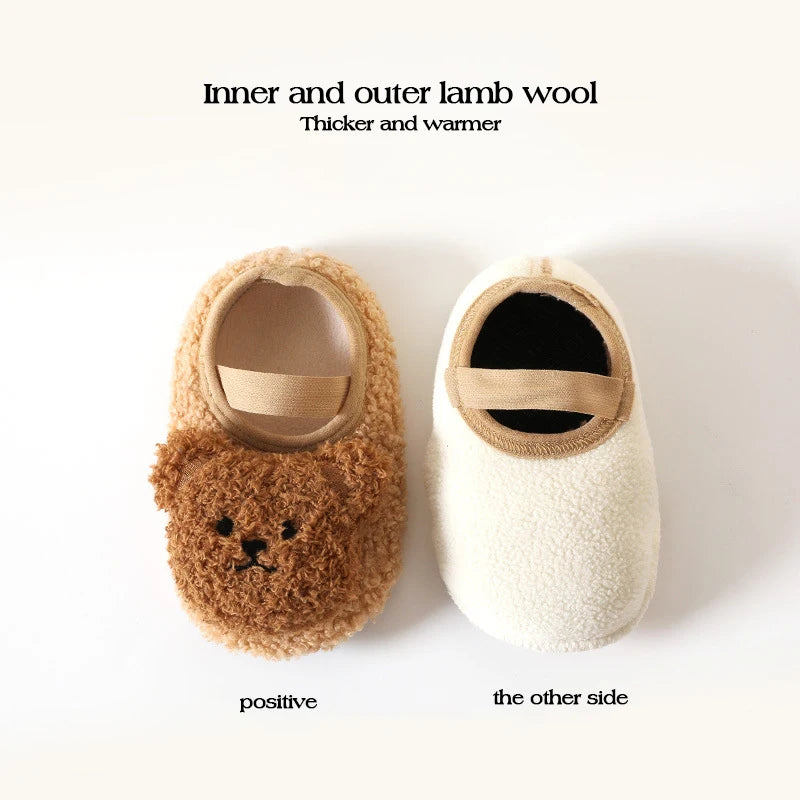 Warme Babyschühchen mit Bärchen - Weiche Rutschfeste Socken-Schuhe