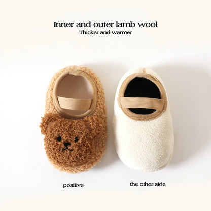 Warme Babyschühchen mit Bärchen - Weiche Rutschfeste Socken-Schuhe