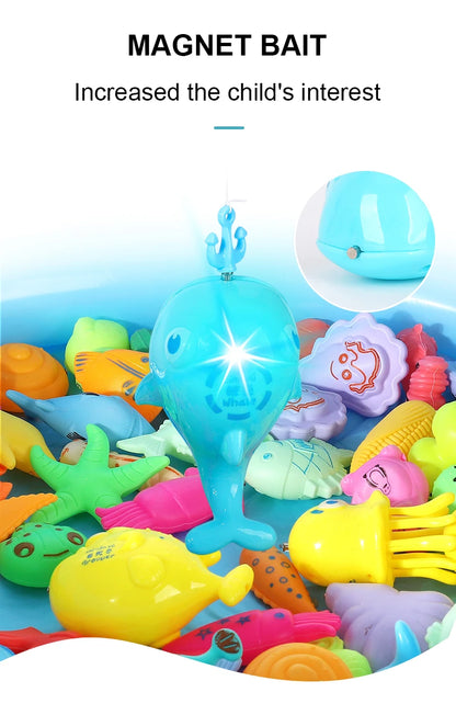 Kids Fishing Toy Set Play Water Toys for Baby Magnetic Rod and Fish with Inflatable Pool Outdoor Sport Puzzle Toys for Children