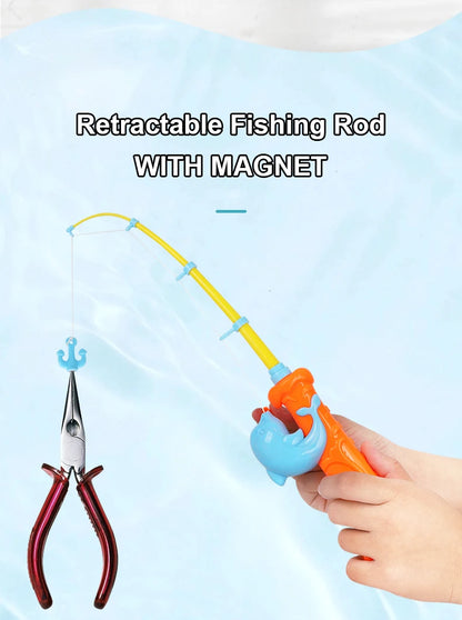 Kids Fishing Toy Set Play Water Toys for Baby Magnetic Rod and Fish with Inflatable Pool Outdoor Sport Puzzle Toys for Children