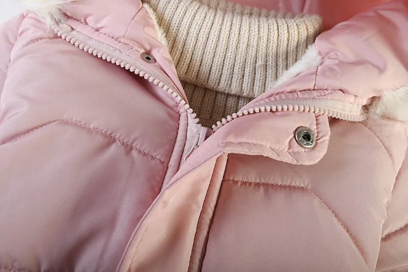 Winter Mädchen Jacke Futter Plus Samt Dicke Warm Halten Hülse Drucken Mit Kapuze Lange Stil Mäntel Für 4-6Y Kinder Baumwolle Schnee kleidung