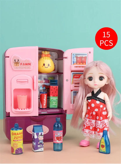 Kids Toy Fridge Mini Double Door Refrigerator Baby Toys Furniture Simulation Pretend Play Kitchen Toys Accessories Role Play