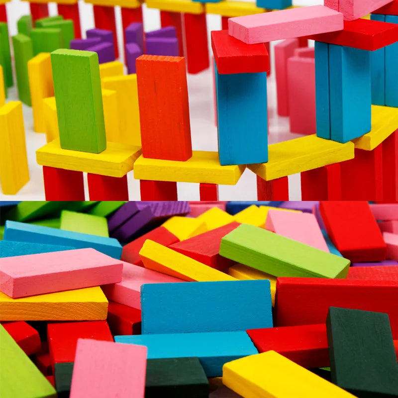 Holz Domino Spiel - Bunte Regenbogen-Steine für Kinder - Montessori Lernspielzeug