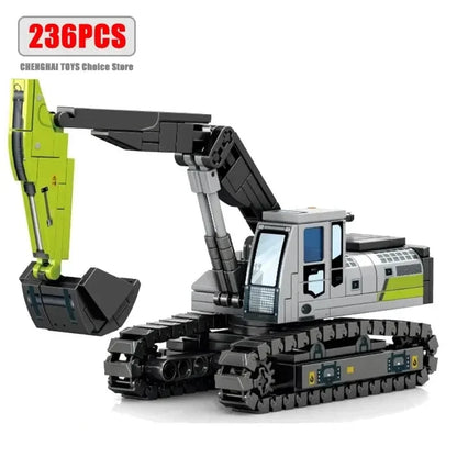 Bausteine Baufahrzeuge Set - Kran, Bagger, Bulldozer & Betonmischer
