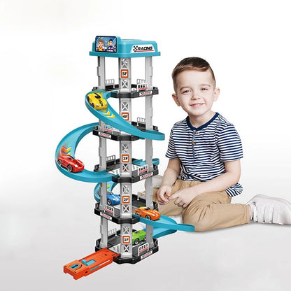 Rennstrecke Autoturm mit Rampe - Parkhaus Kinderspielzeug inklusive Autos