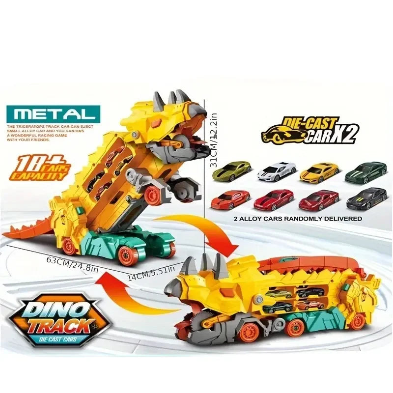Dinosaurier Auto Rennbahn & Transporter - Mit 2 Metallautos