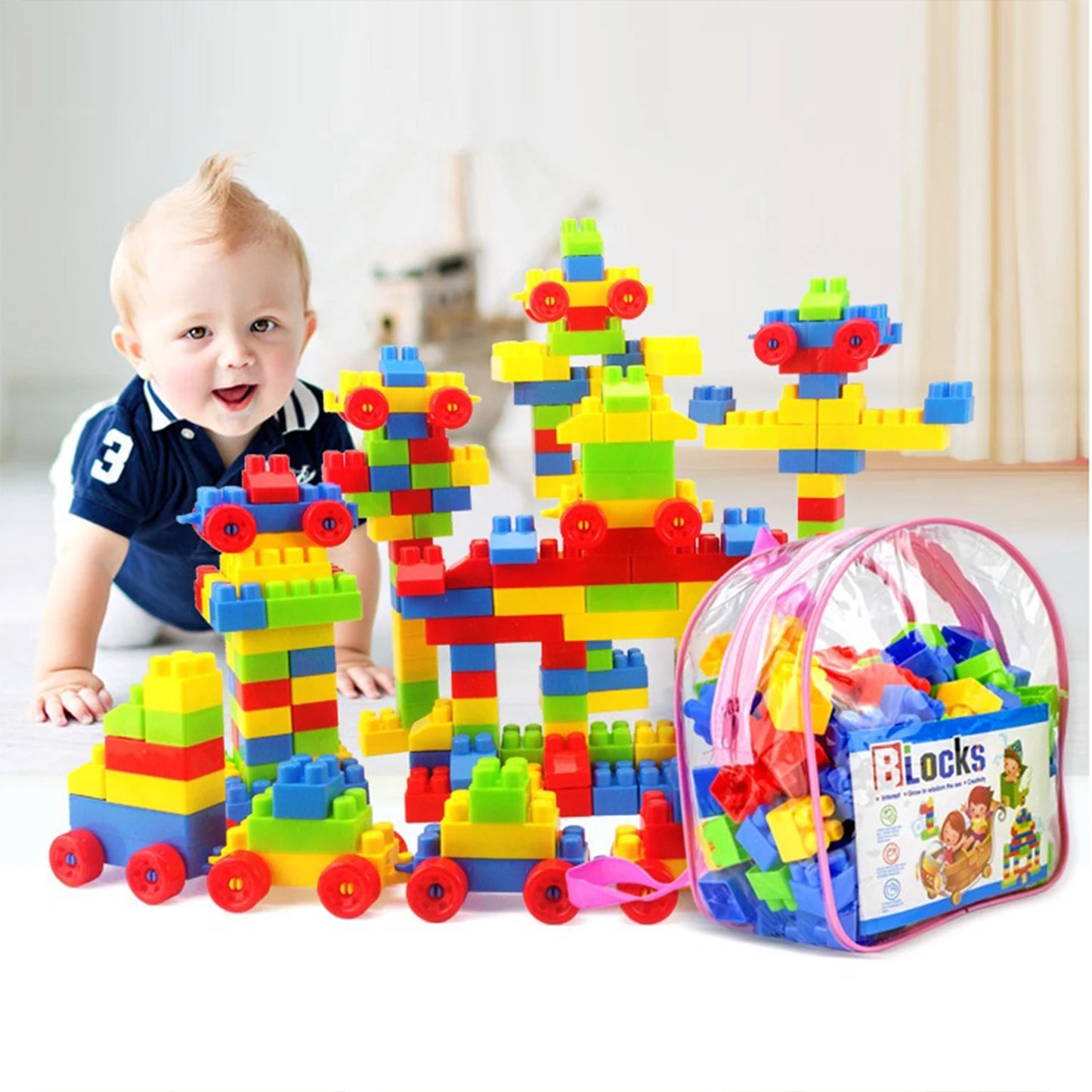Bauklotz-Set mit 130 Teilen im Rucksack - Bunte Bausteine für Kinder