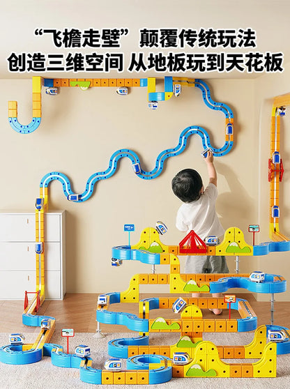 Heißer Verkauf Magnetische Auto Stem Racing Auto Railtrack Set Montessori Motorisierte Zug & Schwerkraft Labyrinth Spielzeug Pädagogisches Geschenk Für Kinder