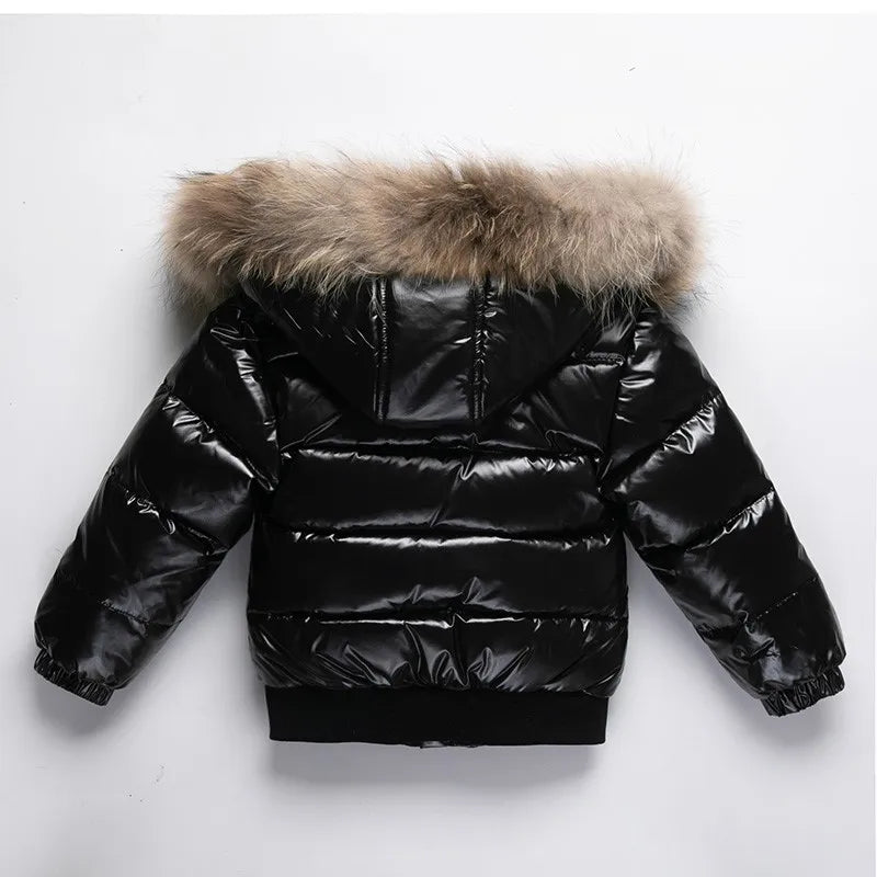 Kinder Winterjacke mit Fellkragen - Glänzend & Warm - Wasserdicht - 1-8 Jahre