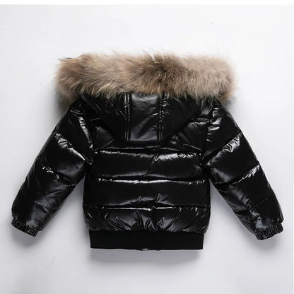 Kinder Winterjacke mit Fellkragen - Glänzend & Warm - Wasserdicht - 1-8 Jahre