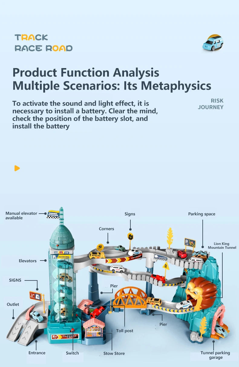 KBDFA Lion Theme Car Track für Kinder, Druckguss, Urlaubsgeschenke, Geburtstag, Hot Wheels, pädagogisches Rennspielzeug für Kinder, Rennwagen
