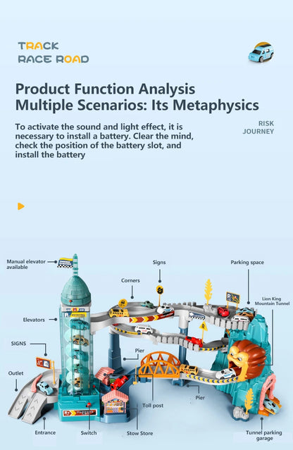 KBDFA Lion Theme Car Track für Kinder, Druckguss, Urlaubsgeschenke, Geburtstag, Hot Wheels, pädagogisches Rennspielzeug für Kinder, Rennwagen
