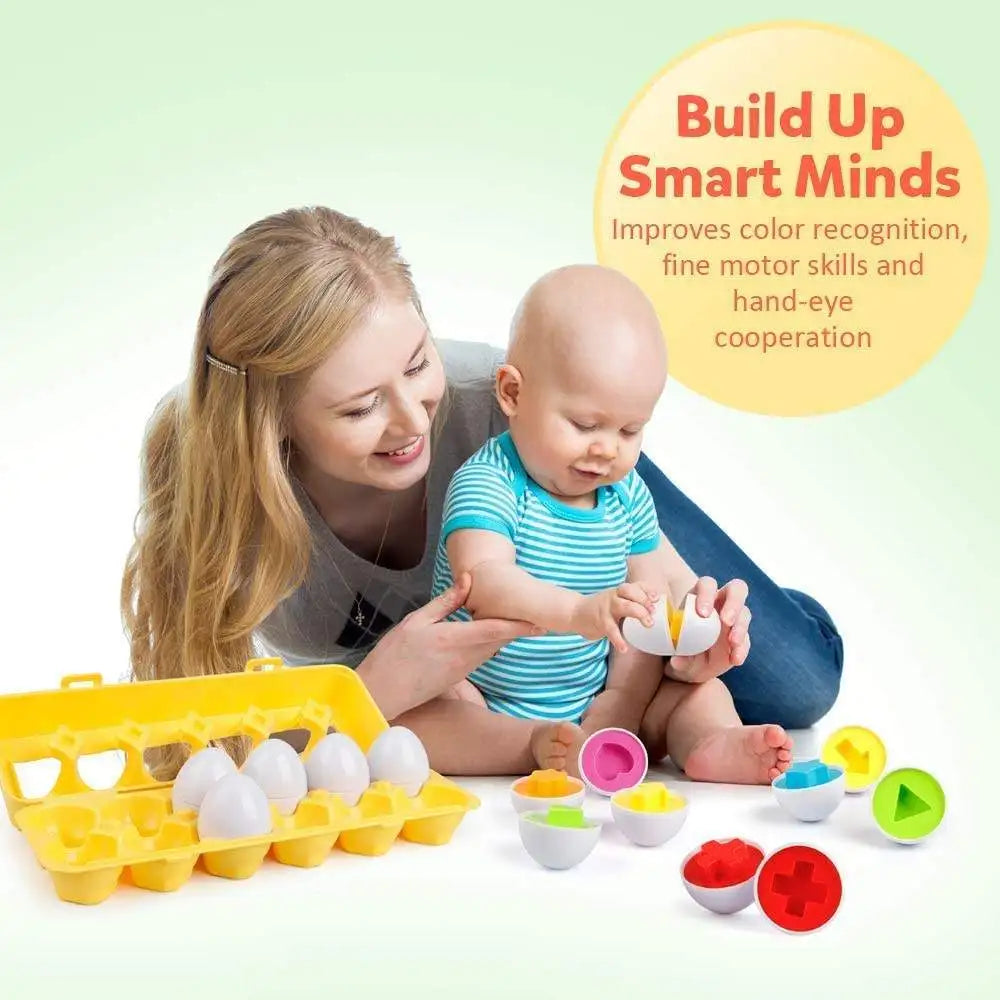 Eierpuzzle - Montessori Lernspielzeug - Formen- & Farben-Eier Set - 12 Teile