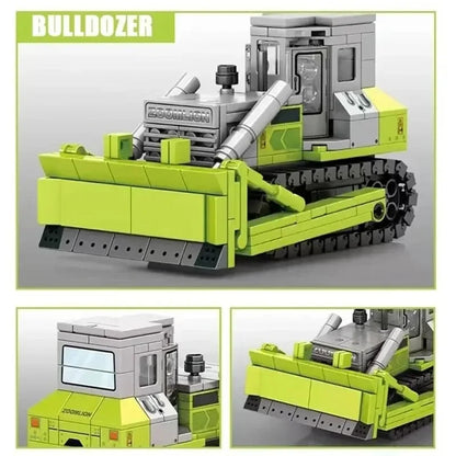 Bausteine Baufahrzeuge Set - Kran, Bagger, Bulldozer & Betonmischer