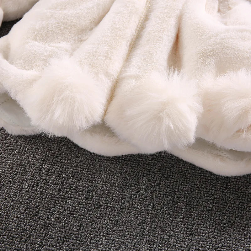 Mädchen Winter Plüschmantel mit Kunstfell & Pompons - Warm & Weich - 1-7 Jahre