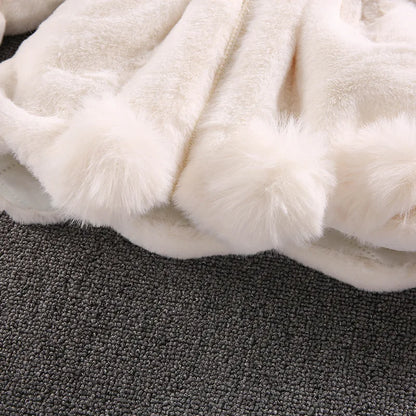 Mädchen Winter Plüschmantel mit Kunstfell & Pompons - Warm & Weich - 1-7 Jahre
