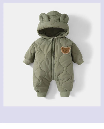    Winter Baby Outwear Kleidung Pelz Futter Warme Kleinkind Mädchen Jungen Strampler Cartoon Bär Infant Overall