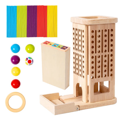 3-in-1 Holz Turmspiel mit Stäbchen & Kugeln - Interaktives Familienspiel
