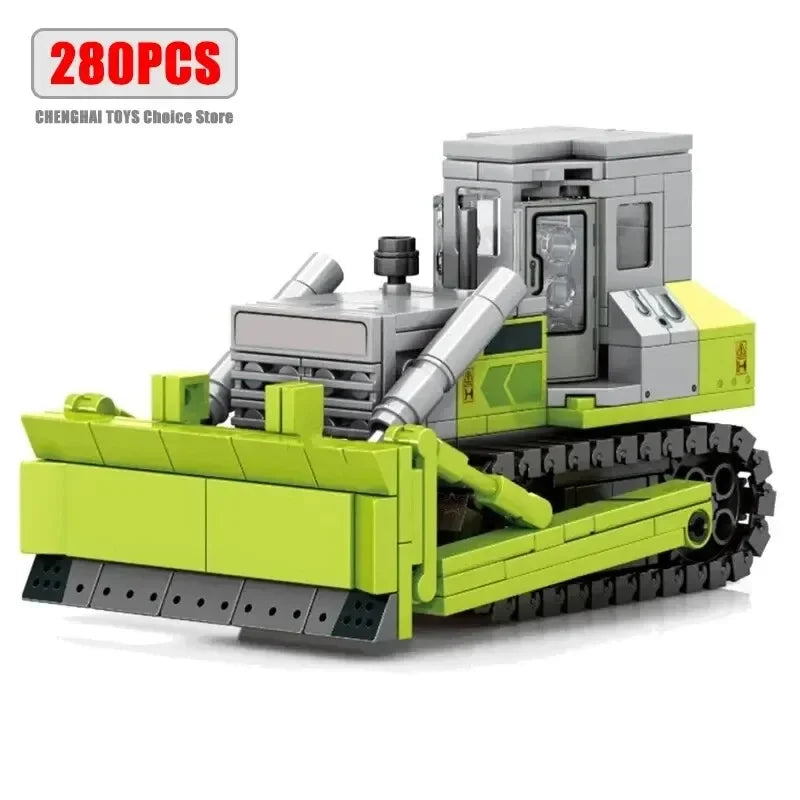Bausteine Baufahrzeuge Set - Kran, Bagger, Bulldozer & Betonmischer