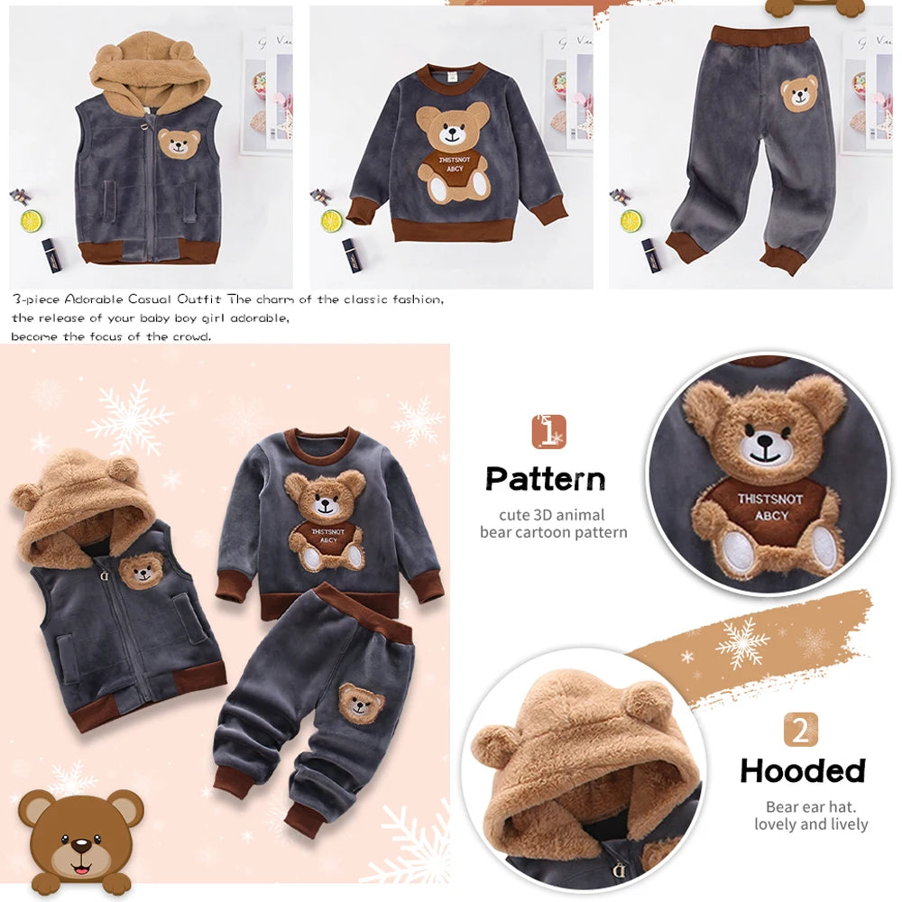 3PCS Winter Herbst Kleinkind Baby Jungen Mädchen Kleidung Baby Pullover Mantel + Hosen + Kapuze Weste Outfit Set Infant warme Kleidung Anzüge