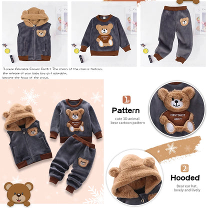 3PCS Winter Herbst Kleinkind Baby Jungen Mädchen Kleidung Baby Pullover Mantel + Hosen + Kapuze Weste Outfit Set Infant warme Kleidung Anzüge